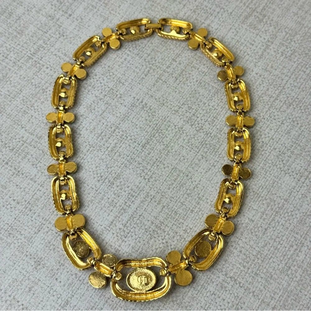 Vintage Byzantine style Mogul Gold Tone CH Carolina Herrera Statement Necklace - Picture 5 of 10